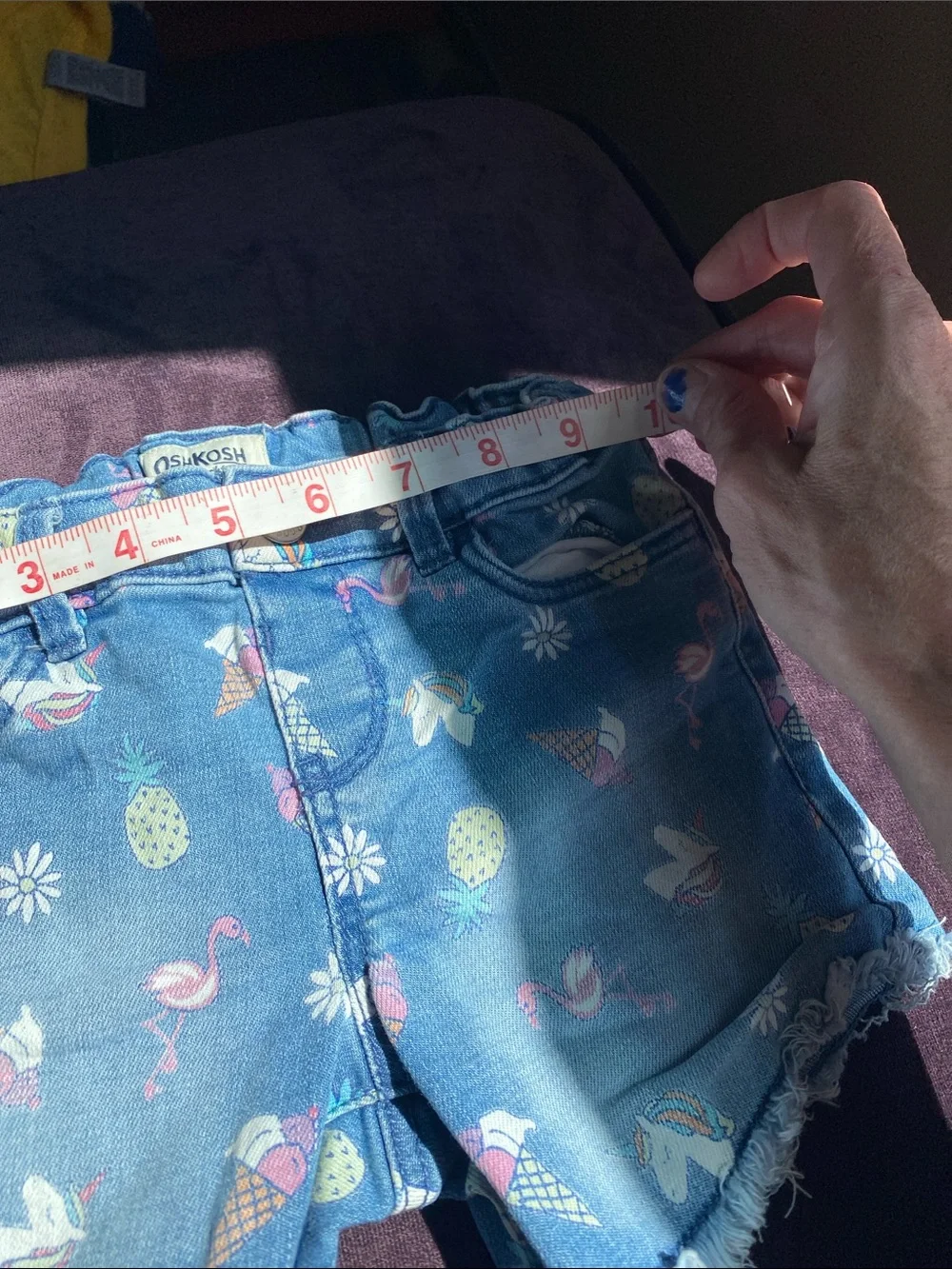 Girls Blue Denim Shorts with Flamingo & Unicorn Print/4T jean